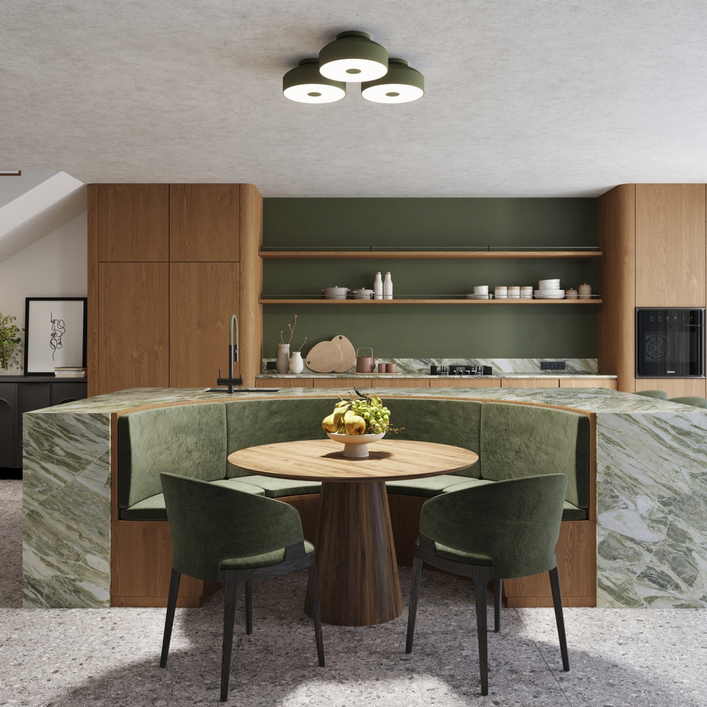 Plafonnier Omiq métal vert olive E27, ambiance chaleureuse