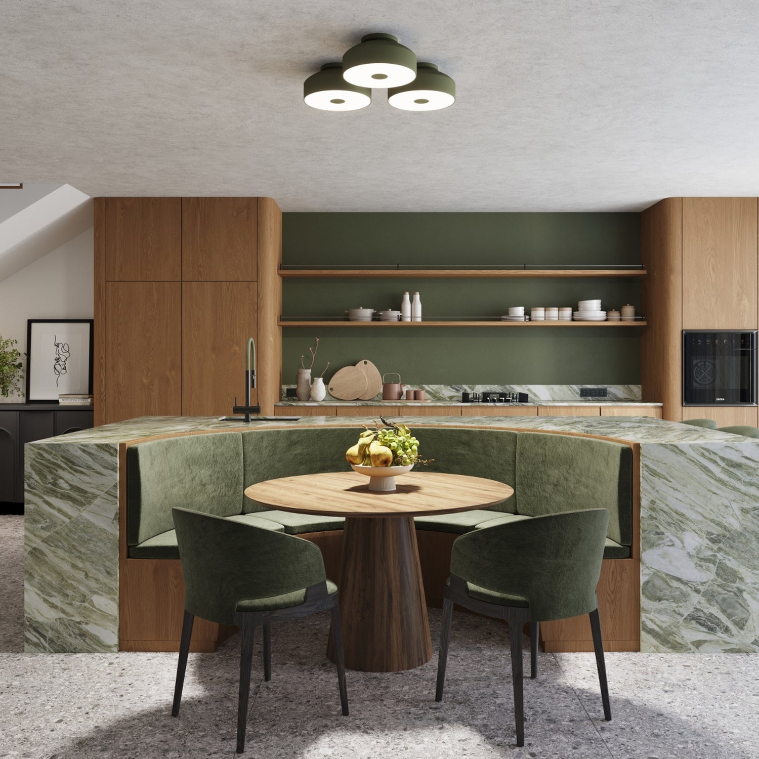 Plafonnier Omiq métal vert olive E27, ambiance chaleureuse