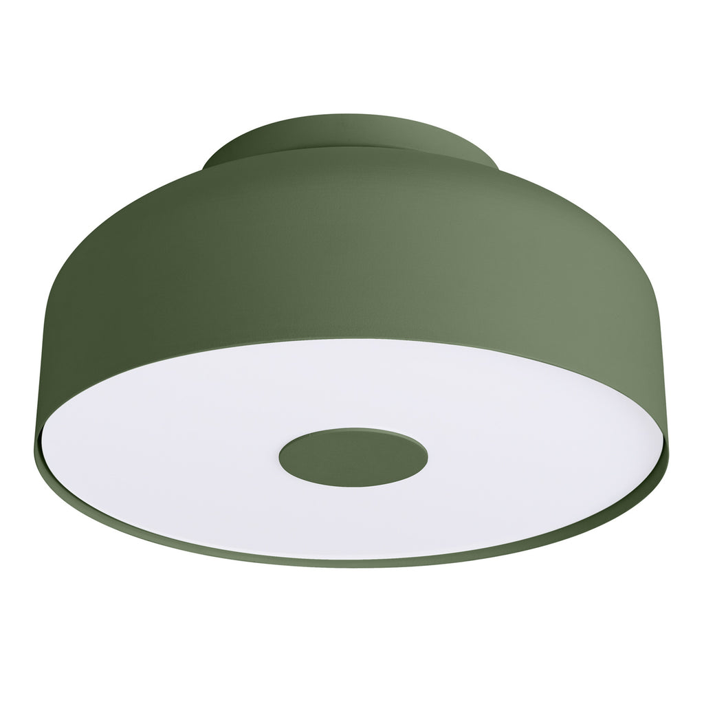 Plafonnier Omiq métal vert olive E27, large dôme d'acier arrondi
