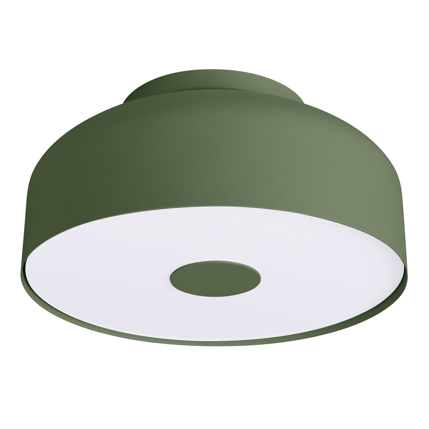 Plafonnier Omiq métal vert olive E27, large dôme d'acier arrondi