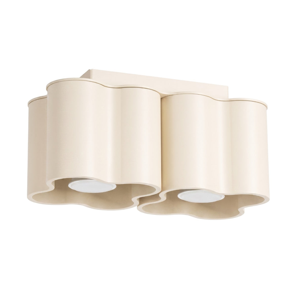 Plafonnier ondulé Ovio 2 laque beige à deux corps vu de trois quarts sur fond blanc