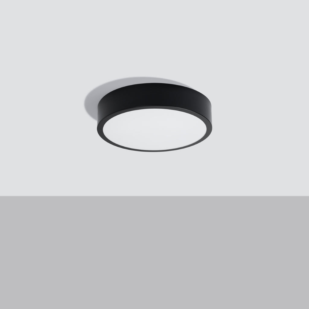 Plafonnier Onyx 30 LED rond aluminium noir de profil, 6 cm d'épaisseur