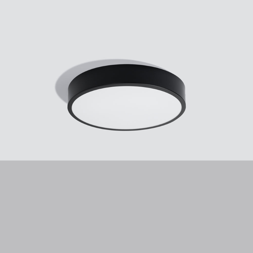 Plafonnier Onyx 40 LED rond aluminium noir de profil, 6 cm d'épaisseur