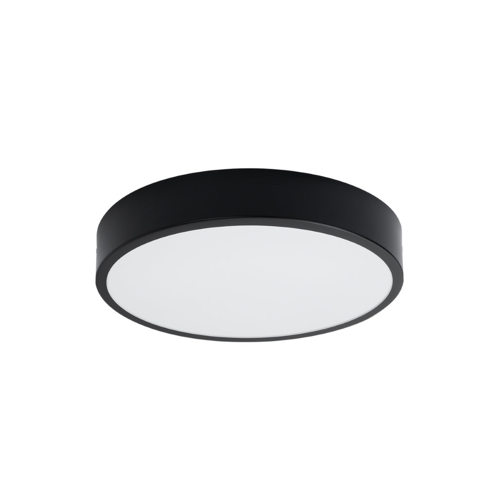 Plafonnier Onyx 40 LED rond aluminium noir, plafonnier rond plat en aluminium noir à face diffusante blanche