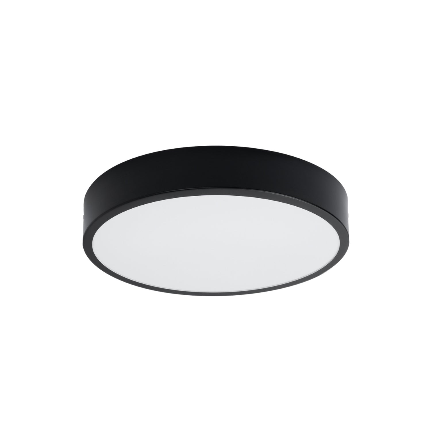 Plafonnier Onyx 40 LED rond aluminium noir, plafonnier rond plat en aluminium noir à face diffusante blanche