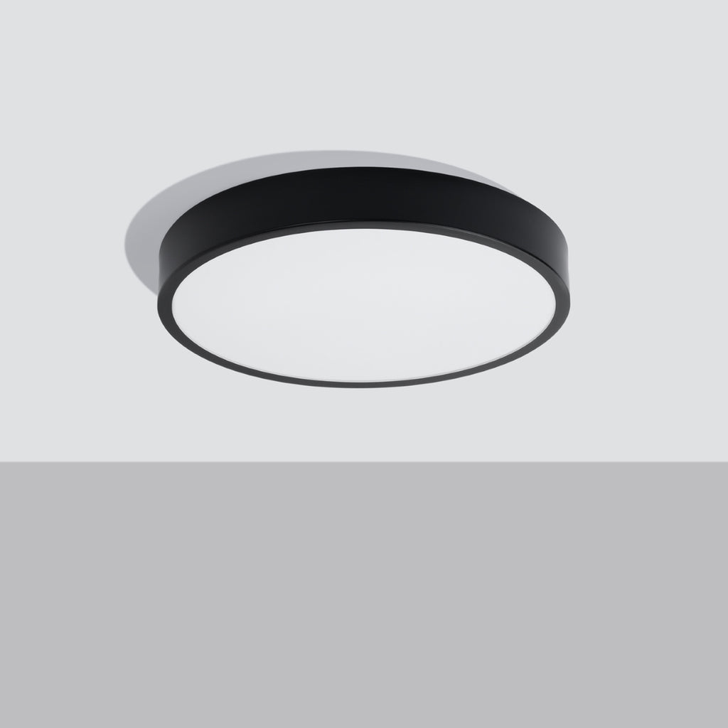 Plafonnier Onyx 50 LED rond aluminium noir de profil, 6 cm d'épaisseur