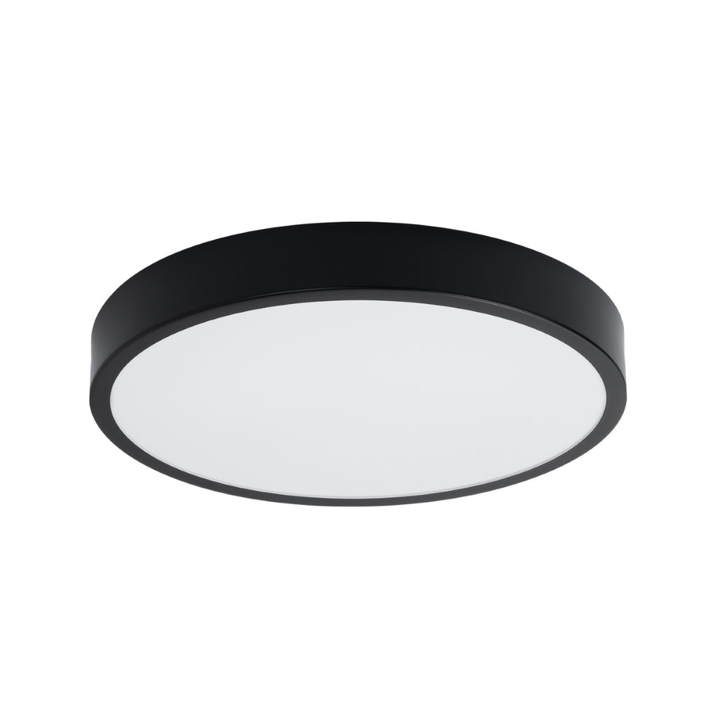 Plafonnier Onyx 50 LED rond aluminium noir, plafonnier rond plat en aluminium noir à face diffusante blanche