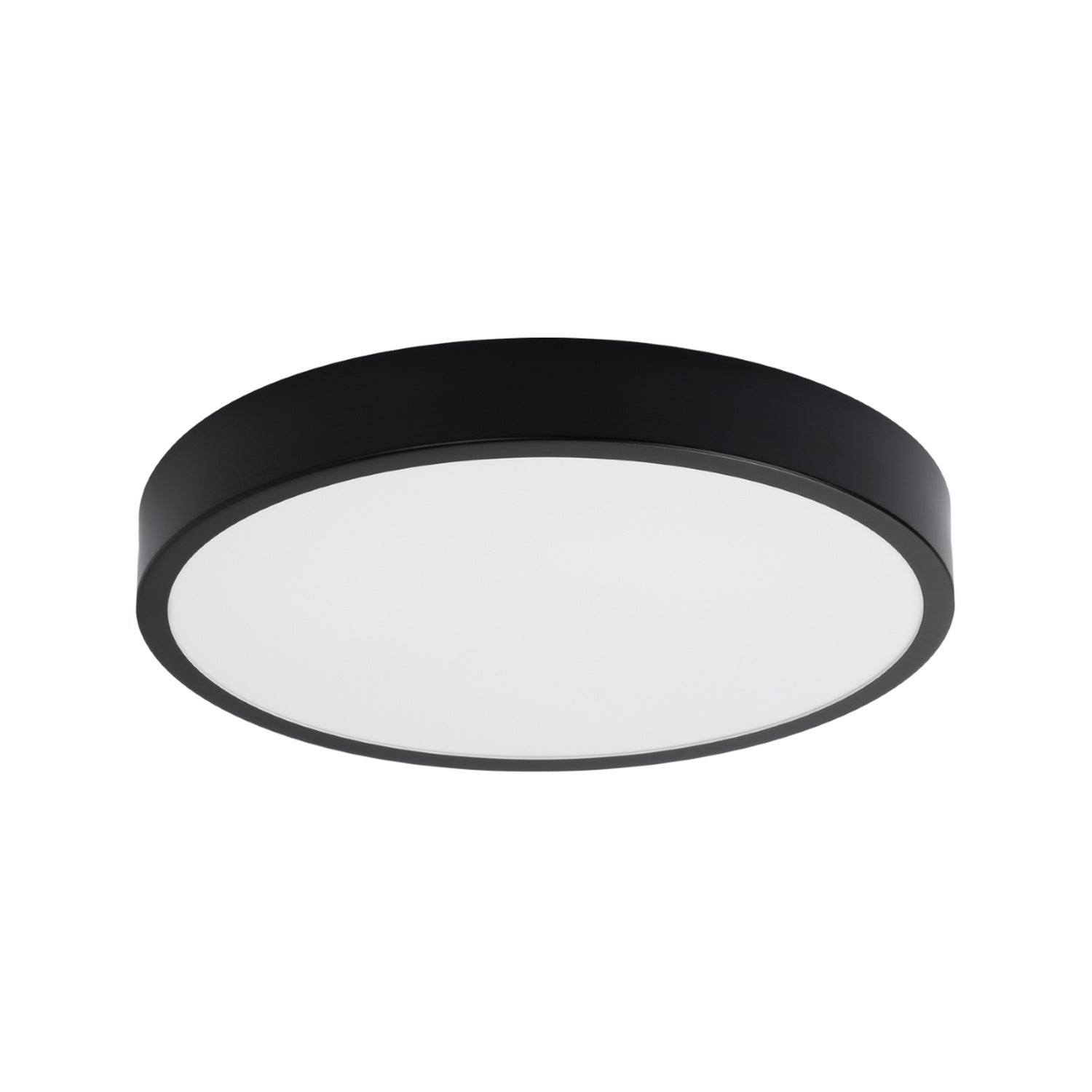 Plafonnier Onyx 50 LED rond aluminium noir, plafonnier rond plat en aluminium noir à face diffusante blanche