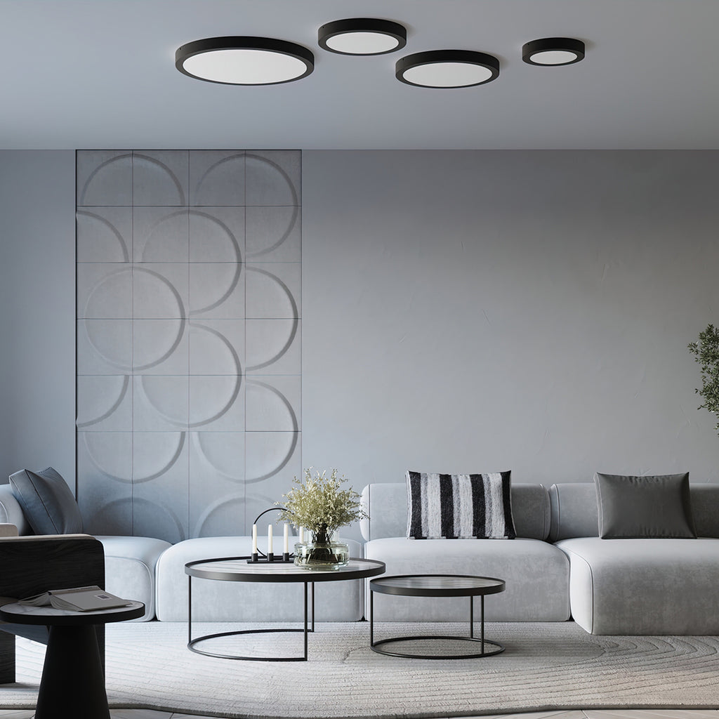 Plafonnier Onyx 60 LED rond aluminium blanc, ambiance contemporaine
