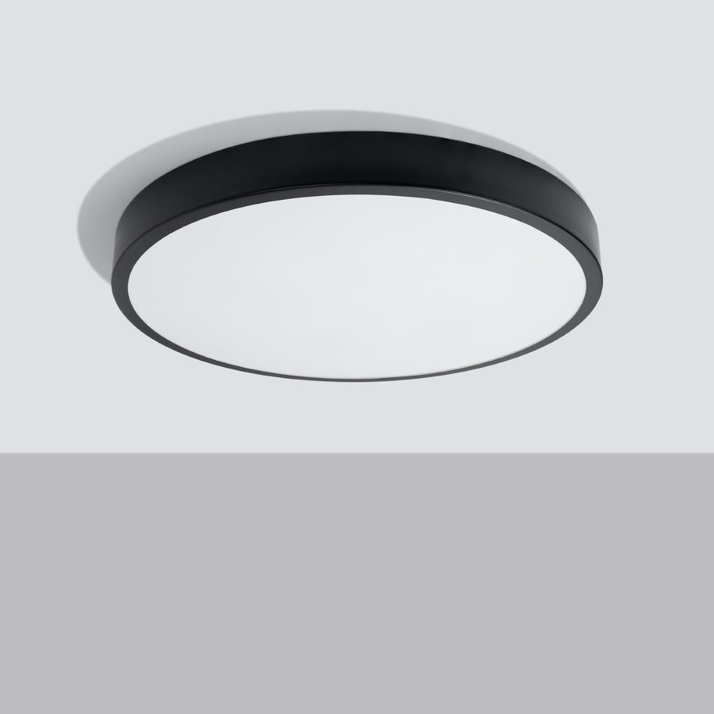 Plafonnier Onyx 60 LED rond aluminium noir de profil, 6 cm d'épaisseur