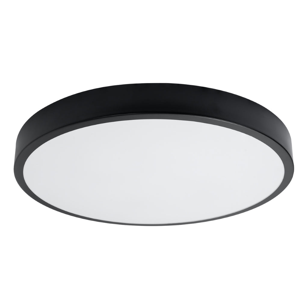 Plafonnier Onyx 60 LED rond aluminium noir, plafonnier rond plat en aluminium noir à face diffusante blanche