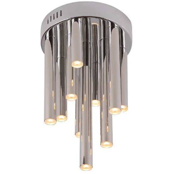 Plafonnier Organic chromé 20 cm à dix tubes de métal allumés en pointe