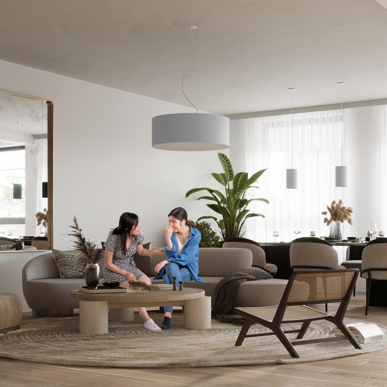 Plafonnier Otto 50 en tissu blanc au plafond d'un intérieur contemporain