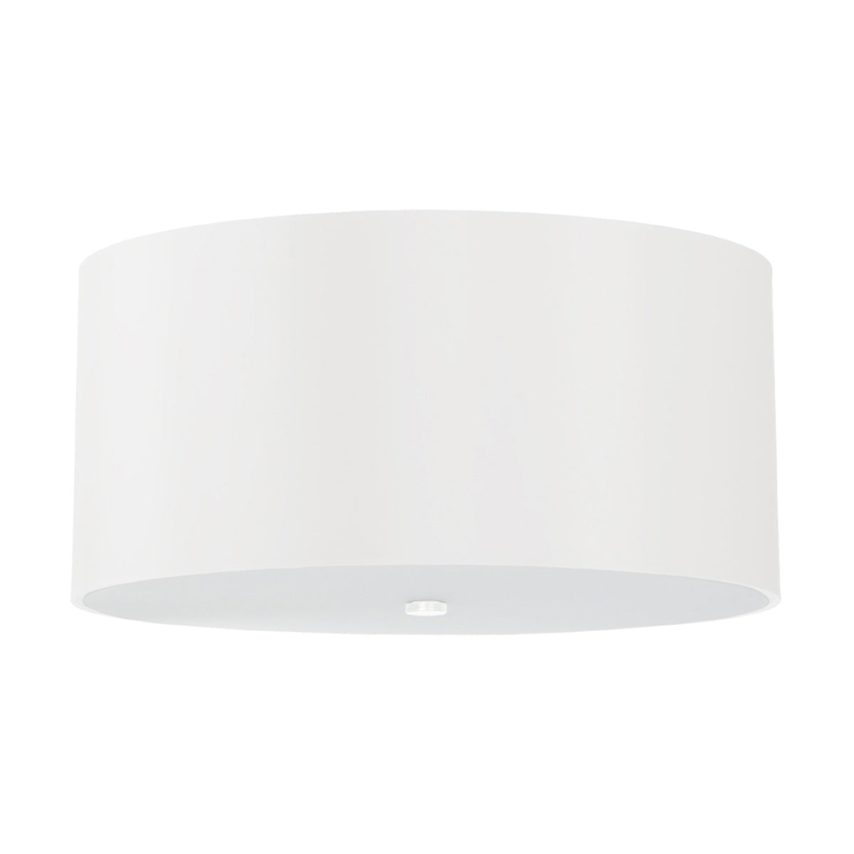 Plafonnier Otto abat-jour tambour en tissu blanc fermé par un diffuseur en verre dépoli sur fond blanc