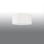 Plafonnier Otto en tissu blanc fixé au plafond avec son diffuseur visible dessous