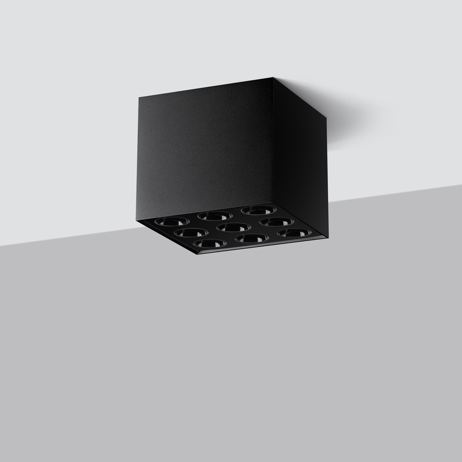Plafonnier Ozzy LED carré aluminium noir de profil
