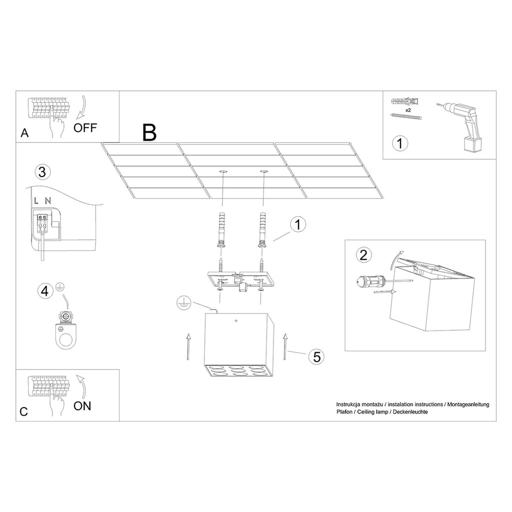 Notice de montage du Plafonnier Ozzy LED carré aluminium noir