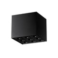 Plafonnier Ozzy LED carré aluminium noir, neuf cellules LED dans un cube d'aluminium noir, éclairage vers le bas