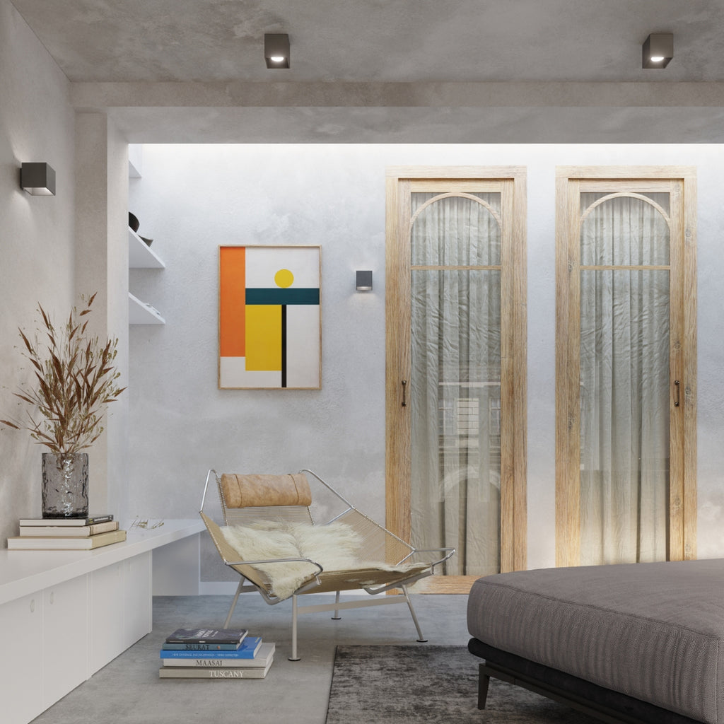 Plafonnier Quad 1 anthracite en situation dans un intérieur contemporain