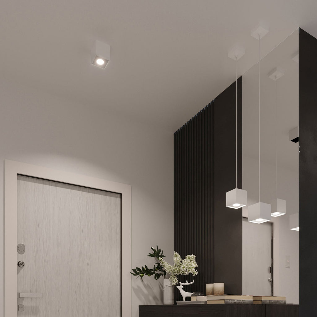 Plafonnier Quad 1 aluminium blanc détail de la lumière