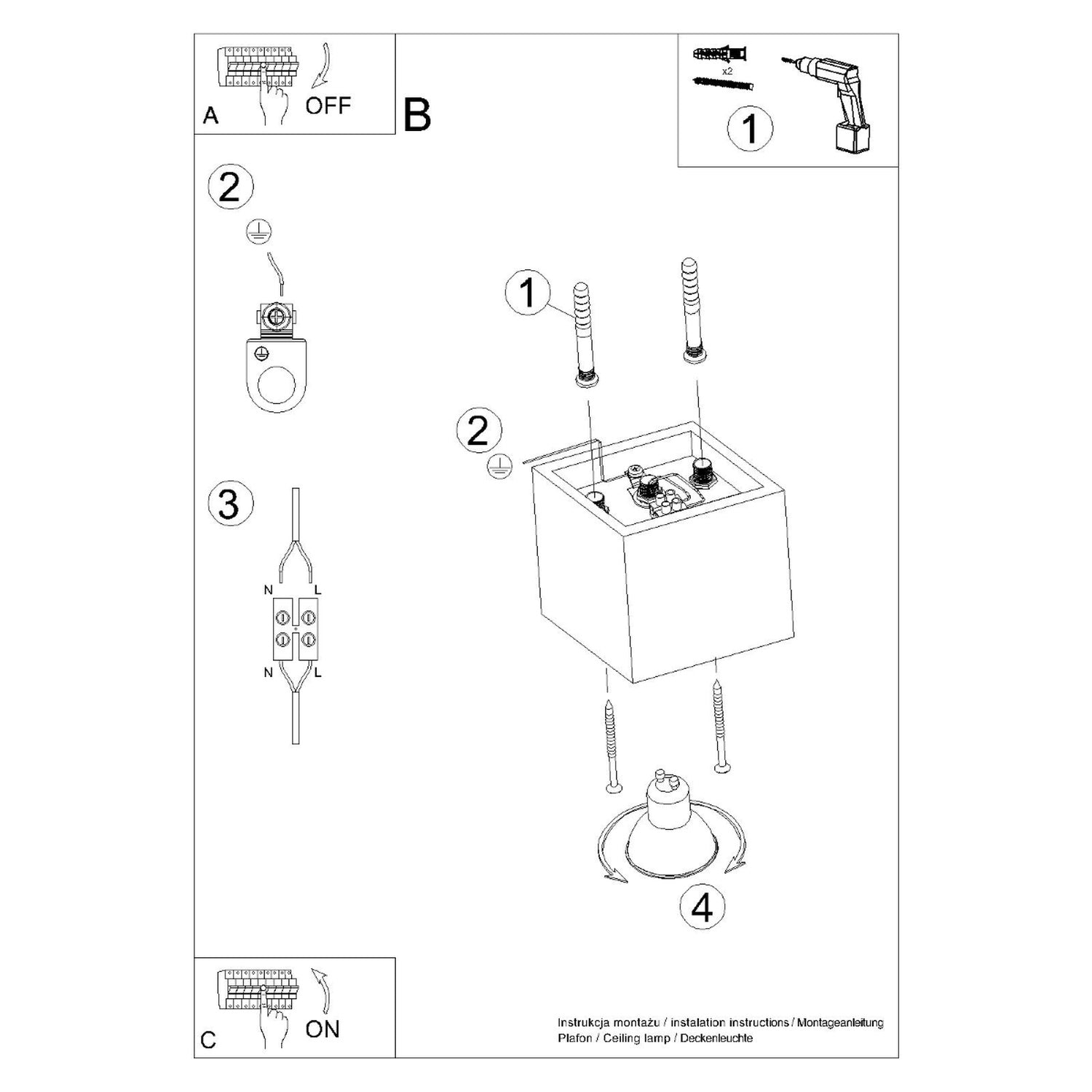 Plafonnier Quad 1 aluminium noir ambiance intérieure