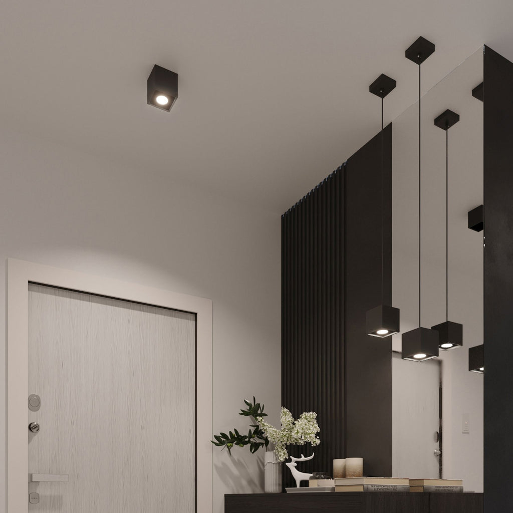 Plafonnier Quad 1 aluminium noir détail de la lumière