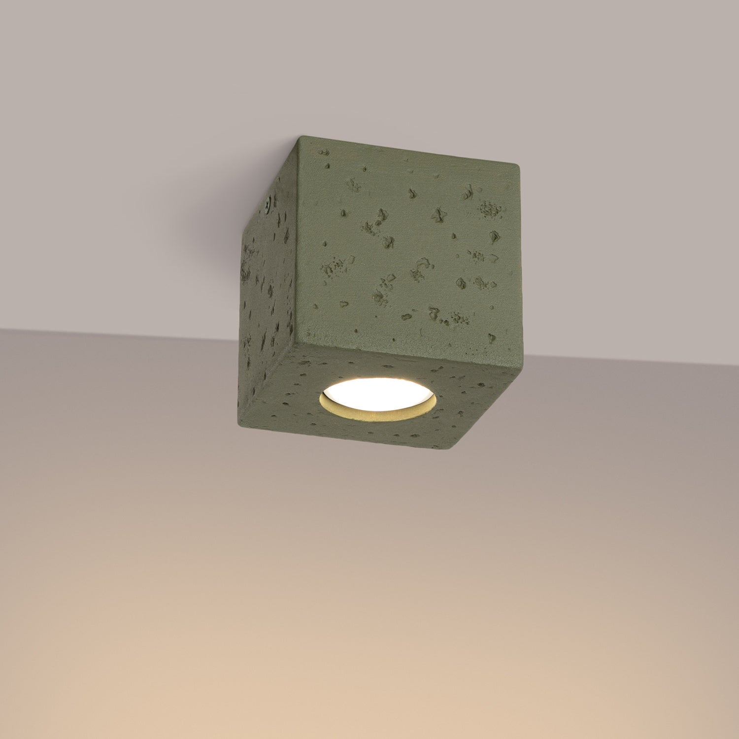 Plafonnier Quad béton vert olive GU10, en éclairage