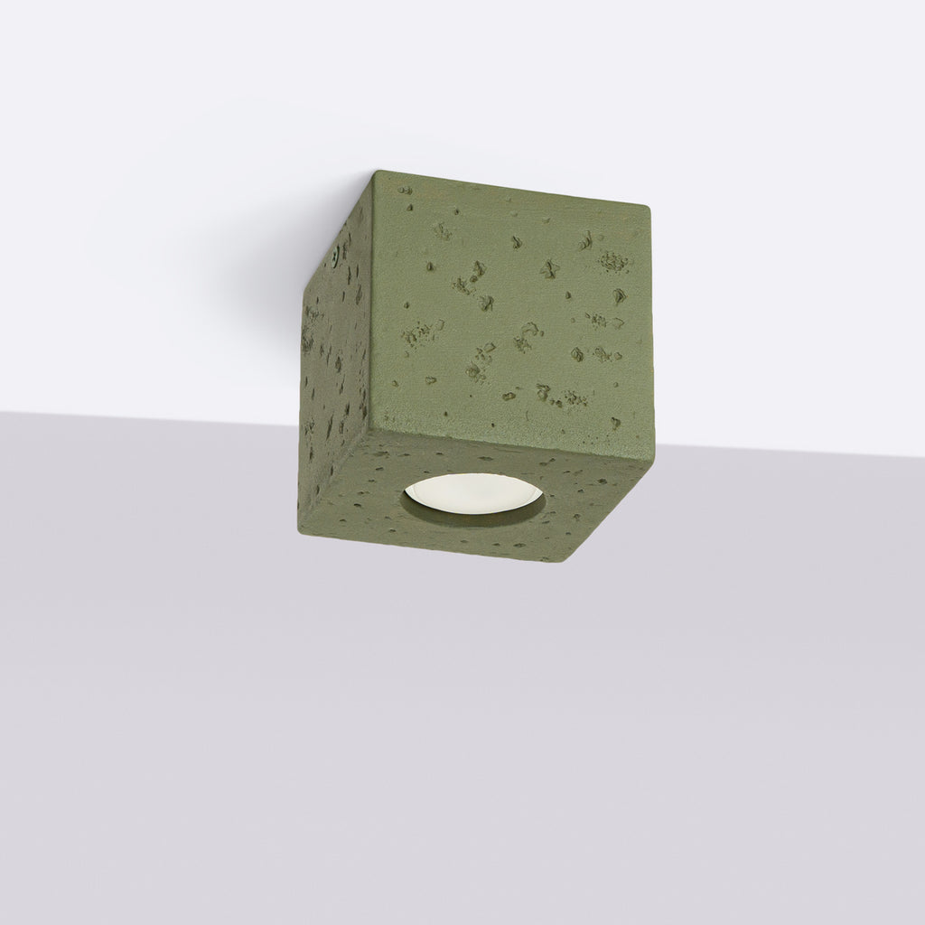 Plafonnier Quad béton vert olive GU10, vue de profil