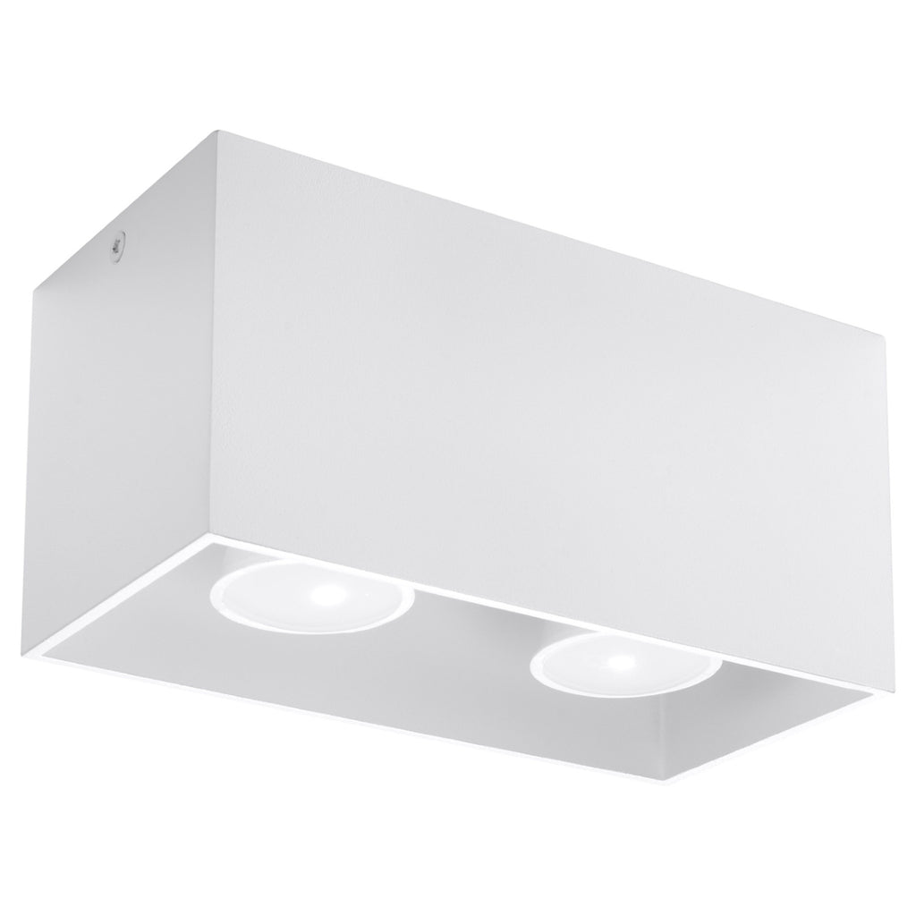 Plafonnier Quad Maxi aluminium blanc, deux spots GU10, vue de trois quarts