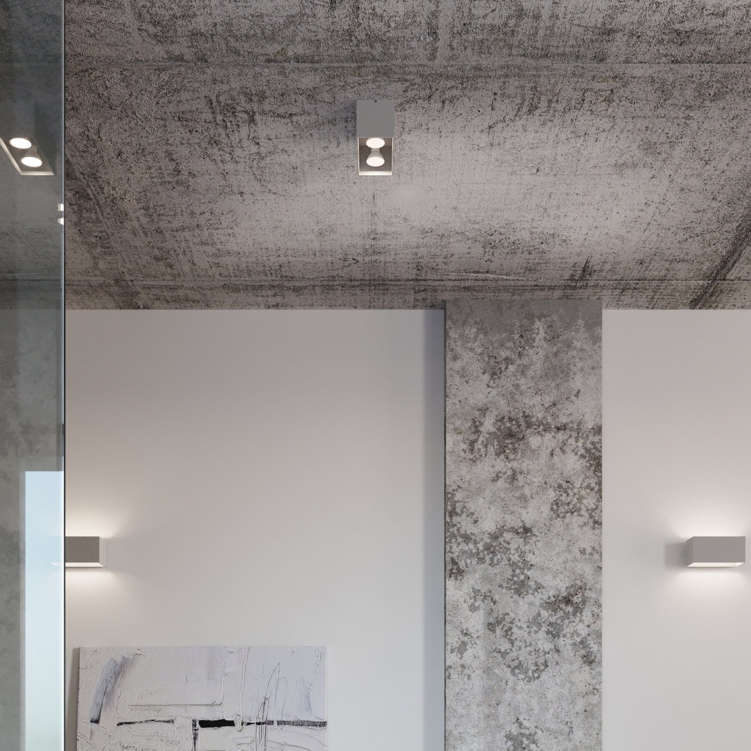 Plafonnier Quad Maxi gris dans une pièce de vie moderne