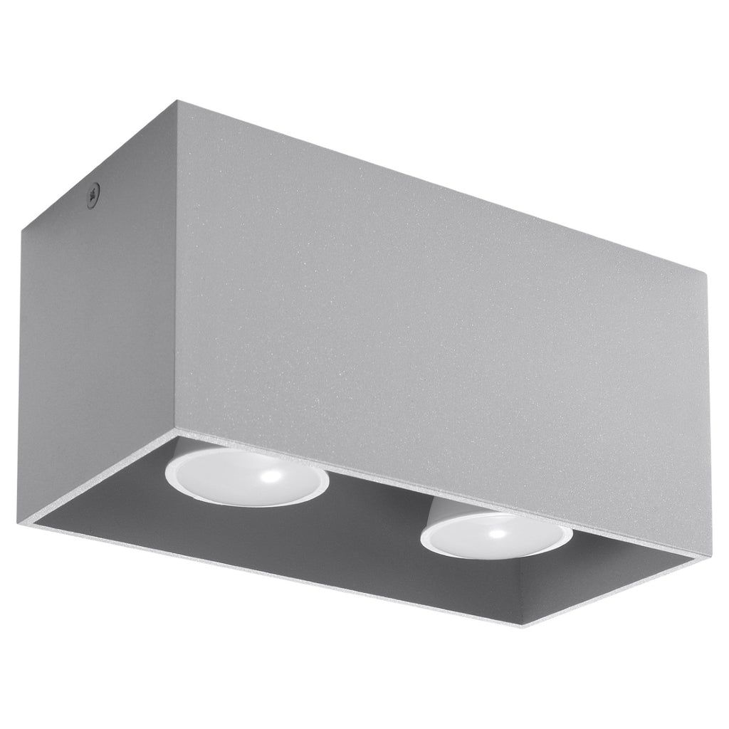 Plafonnier Quad Maxi aluminium gris, deux spots GU10, vue de trois quarts