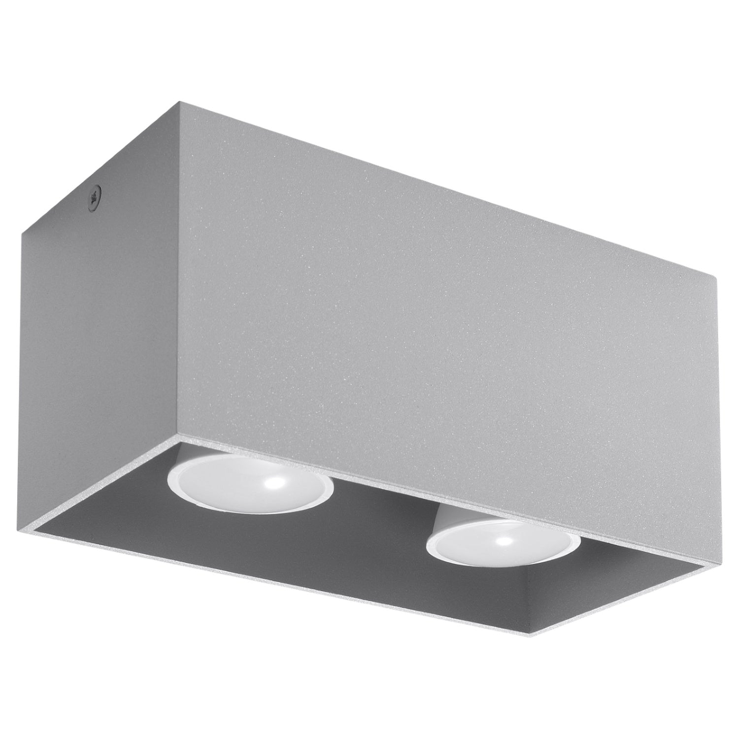 Plafonnier Quad Maxi aluminium gris, deux spots GU10, vue de trois quarts