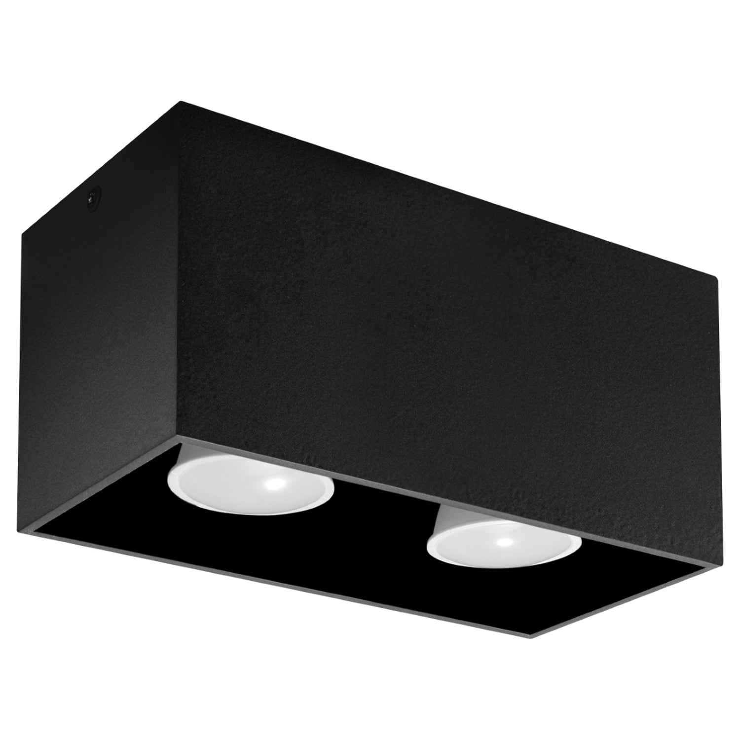 Plafonnier Quad Maxi aluminium noir, deux spots GU10, vue de trois quarts