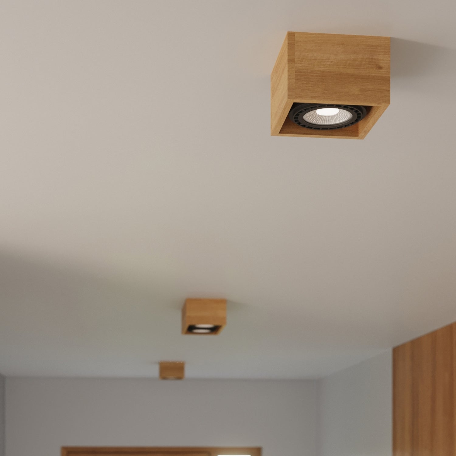 Plafonnier Quatro 1 bois naturel, ambiance chaleureuse