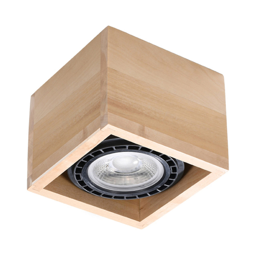 Plafonnier Quatro 1 bois naturel, spot GU10