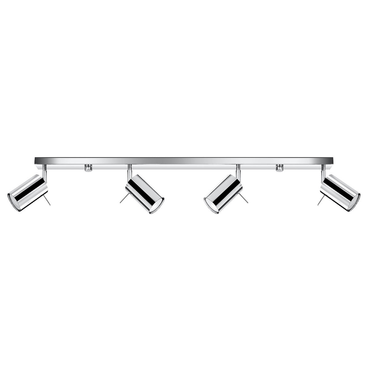 Plafonnier rampe Ring à quatre spots orientables en acier chromé sur fond blanc