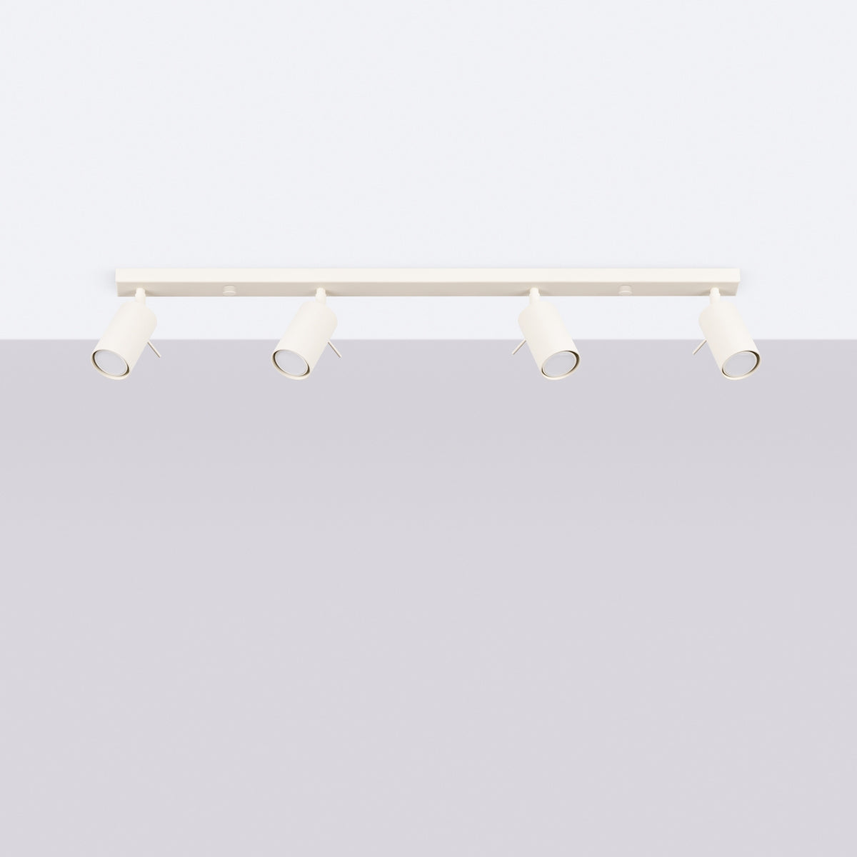 Rampe Ring à quatre spots en laque beige posée au plafond spots éteints
