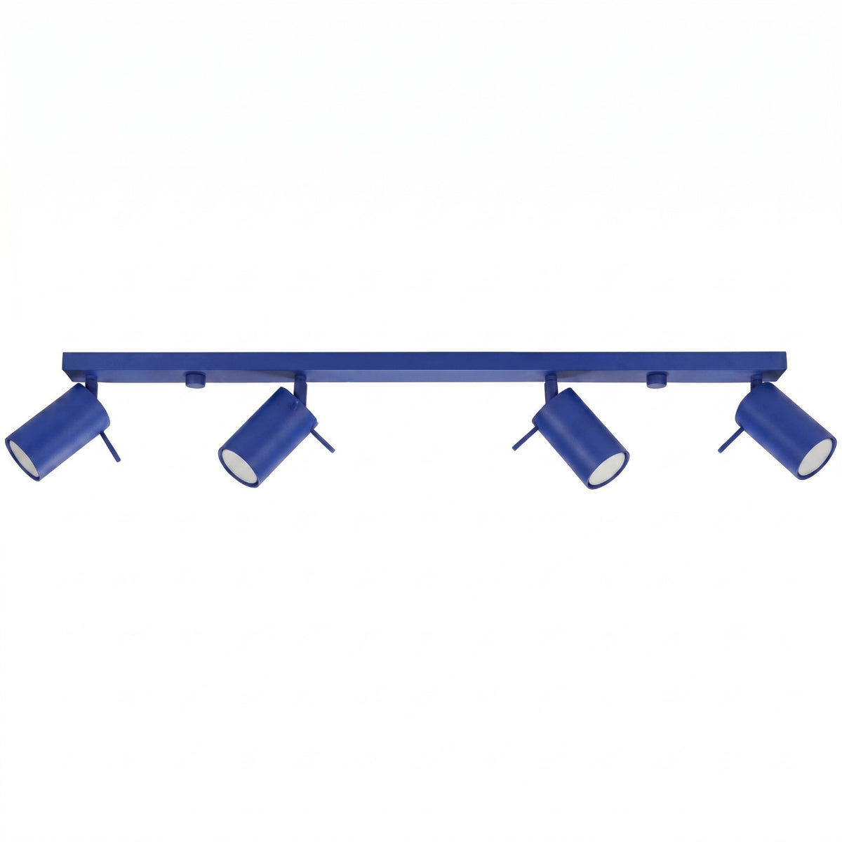 Plafonnier rampe Ring à quatre spots orientables en laque bleu outremer sur fond blanc