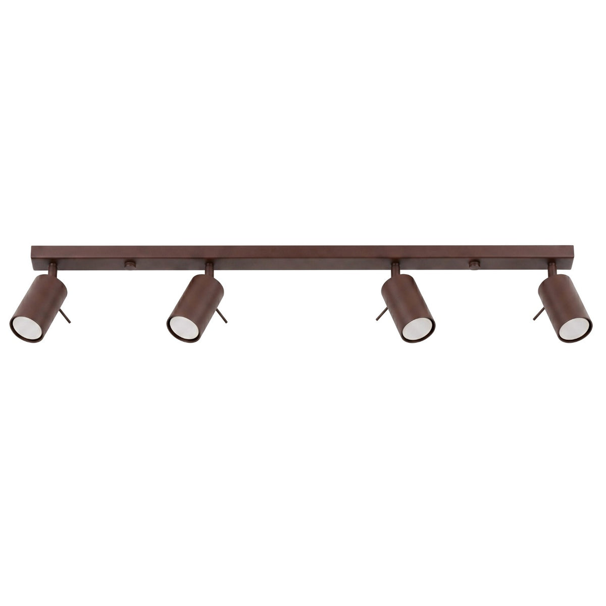 Plafonnier rampe Ring à quatre spots orientables en laque brune sur fond blanc