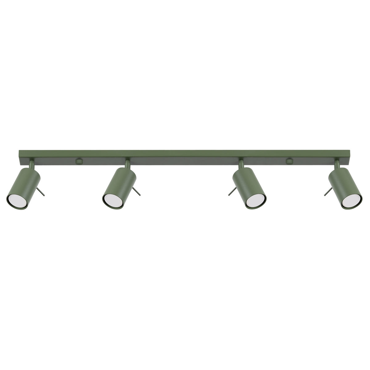 Plafonnier rampe Ring à quatre spots orientables en laque vert olive sur fond blanc