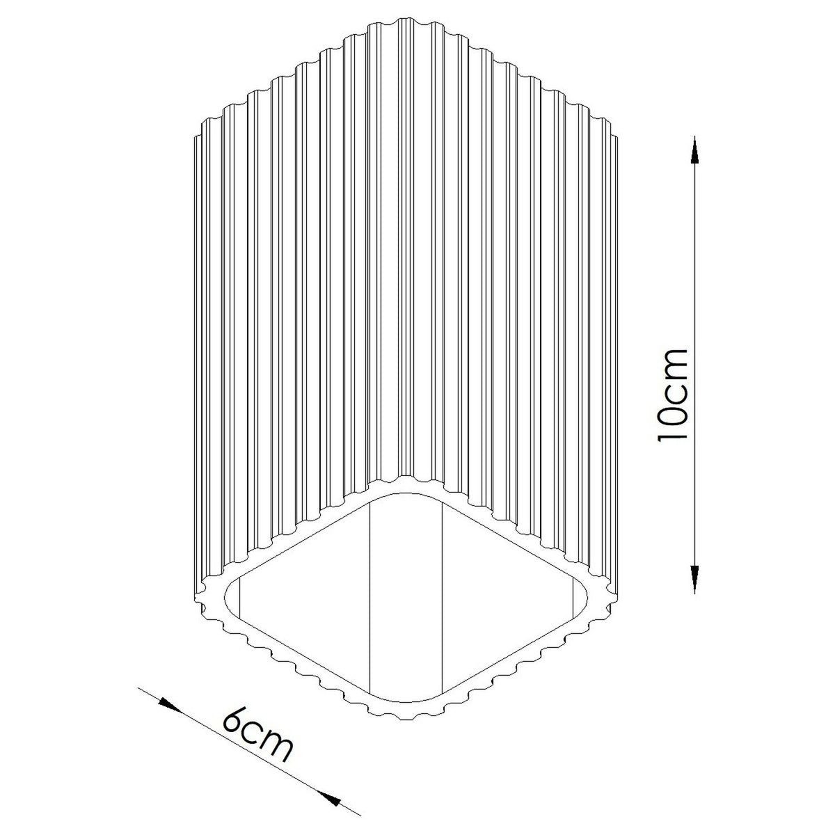 Croquis coté du plafonnier Rayo 10 hauteur 10 cm largeur 6 cm profondeur 6 cm