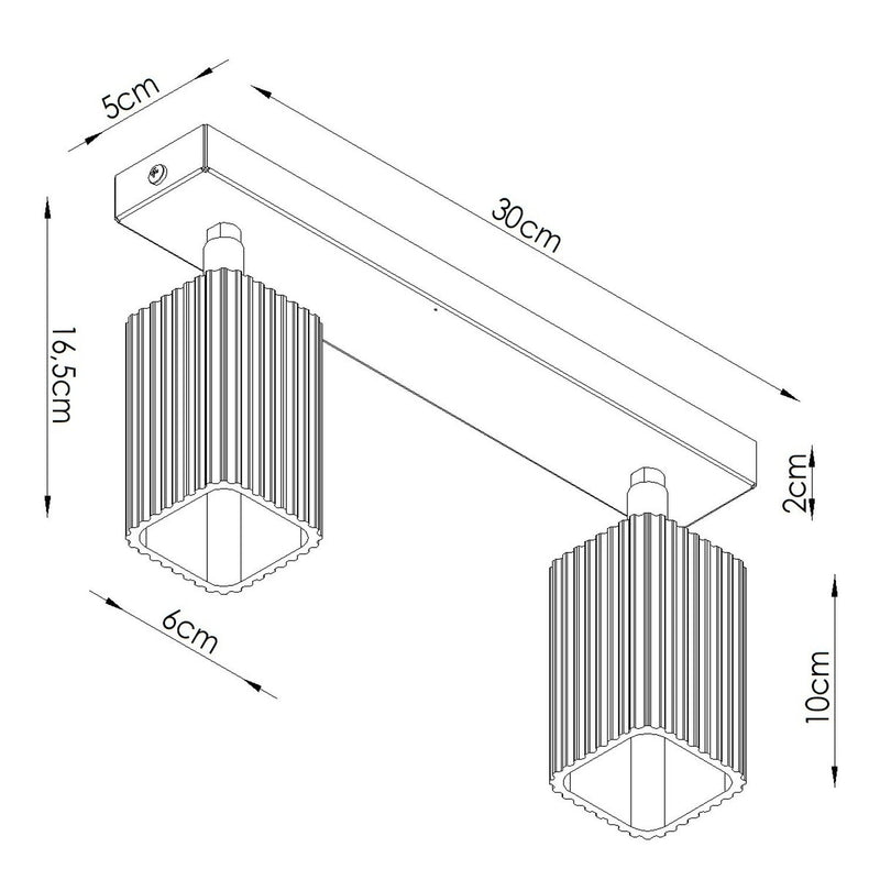 Dimensions Plafonnier Rayo 2 cannelé aluminium 30 cm GU10