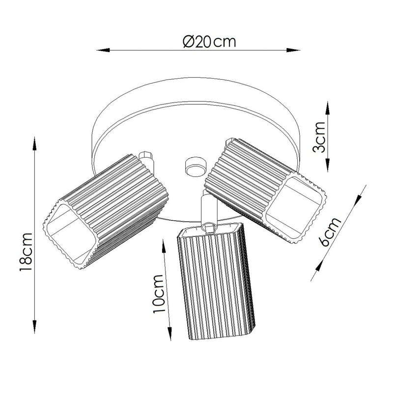 Dimensions Plafonnier Rayo 3P cannelé aluminium 20 cm GU10