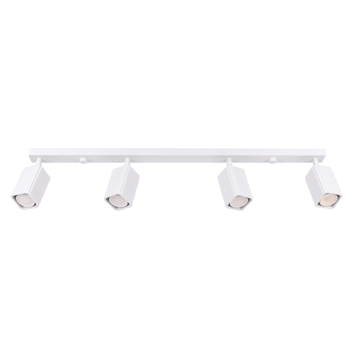 Plafonnier Rayo 4L cannelé laque blanche à quatre spots vu de face sur fond blanc