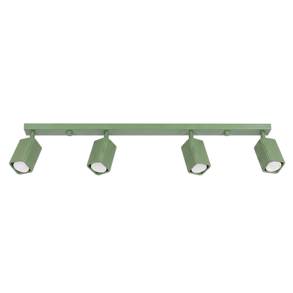 Plafonnier Rayo 4L cannelé laque vert sauge à quatre spots vu de face sur fond blanc