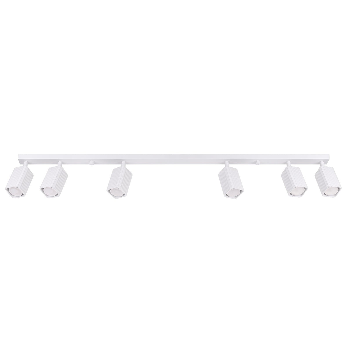 Plafonnier Rayo 6L cannelé laque blanche à six spots vu de face sur fond blanc