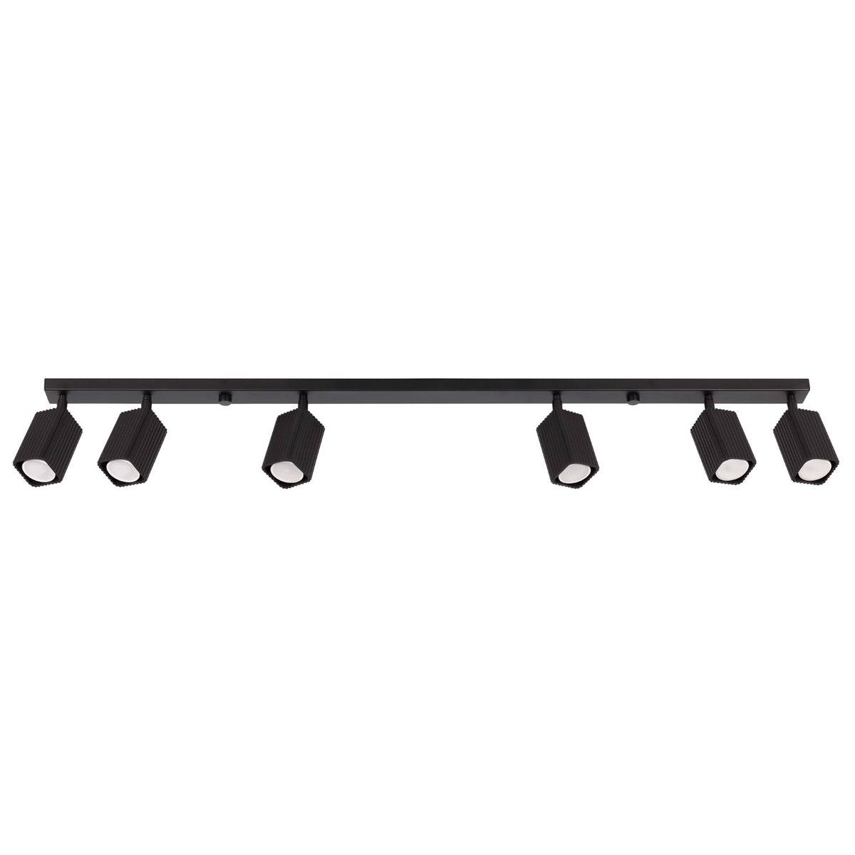 Plafonnier Rayo 6L cannelé laque noire à six spots vu de face sur fond blanc