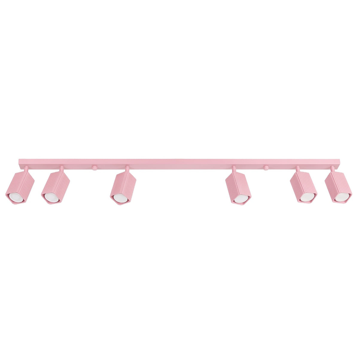 Plafonnier Rayo 6L cannelé laque rose à six spots vu de face sur fond blanc