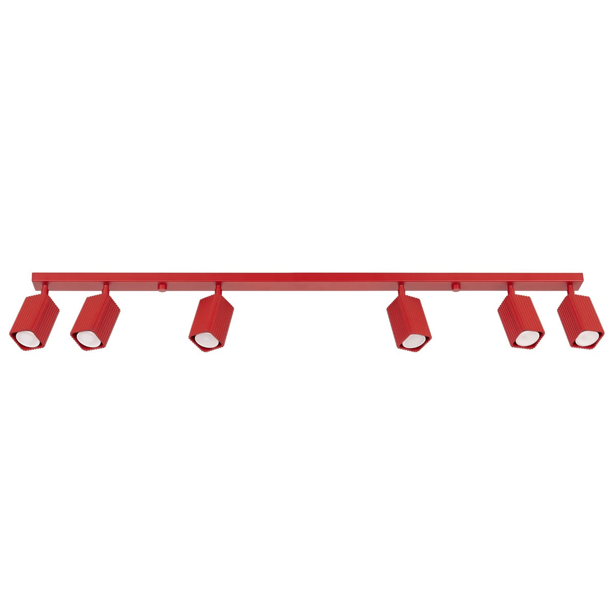 Plafonnier Rayo 6L cannelé laque rouge à six spots vu de face sur fond blanc