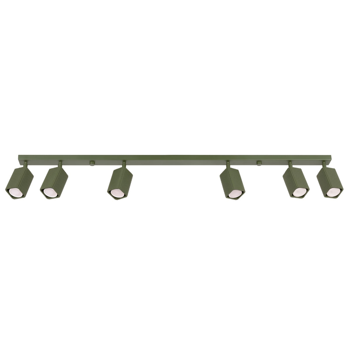 Plafonnier Rayo 6L cannelé laque vert olive à six spots vu de face sur fond blanc